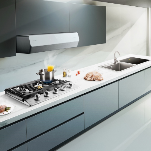 FOTILE Pixie Air UQG3002 30” Stainless Steel/Tempered Glass Under Cabinet Range Hood, 850 EQUIV. CFMs Kitchen Over Stove Exhaust Vent with LED Lights