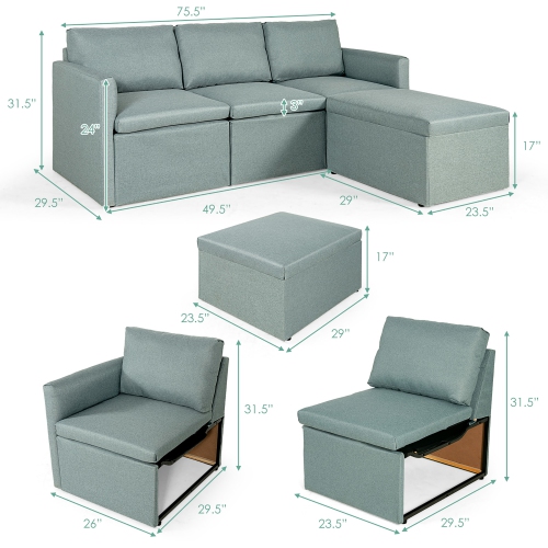 Costway Convertible Sectional Sofa L-Shaped Couch w/Reversible Chaise