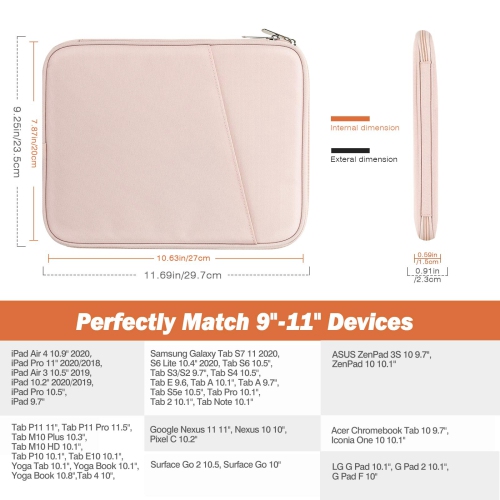Sleeve Bag for 9-11 Inch Tablet, Protective Bag Carrying Case with Pocket Fits with iPad Pro 11 2021/2020/2018, iPad 8
