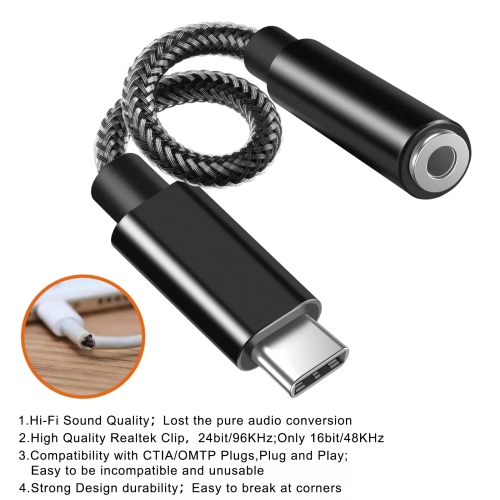 USB C to 3.5mm Audio Jack, Samsung S20 FE S21 A53 OnePlus 9 10 Pro 8T 7T Headphone Adapter USB C to Aux Dongle Stereo Earphone Connector for Samsung