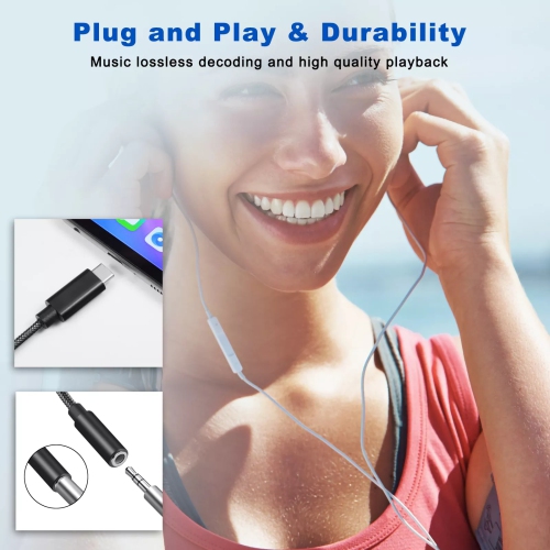 USB C to 3.5mm Audio Jack, Samsung S20 FE S21 A53 OnePlus 9 10 Pro 8T 7T Headphone Adapter USB C to Aux Dongle Stereo Earphone Connector for Samsung