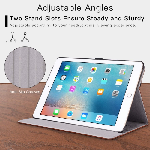 New IPad 9.7 Inch 2018/2017 Case,Premium PU Leather Business Slim Folding Stand Folio Cover with Auto Wake/Sleep,Brow