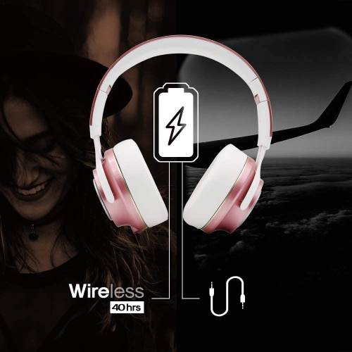 Wireless Bluetooth Headphones Over-Ear,[40h Playtime, Bluetooth 5.0] Foldable Stereo Wireless/Wired Headphone Over Ear with Mic Deep Bass Headset for