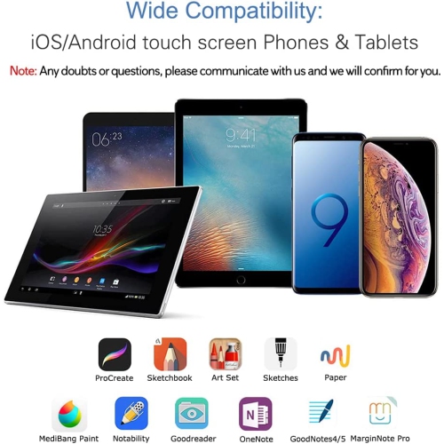 Active Stylus Pen Compatible for iOS and Android Touchscreens, Stylus with Dual Touch Function, Rechargeable Pencil for All Apple iPad/iPhone/iPad