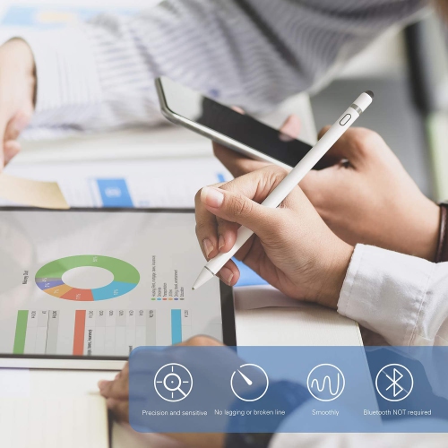 Active Stylus Pen Compatible for iOS and Android Touchscreens, Stylus with Dual Touch Function, Rechargeable Pencil for All Apple iPad/iPhone/iPad