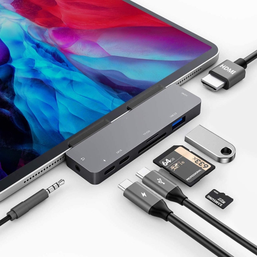 USB C HUB for iPad Pro 11 12.9 2020 2018,iPad Air 4,7 in 1 iPad Pro Hub with 4K HDMI,3.5mm Headphone Jack,USB3.0,USB C PD Ch