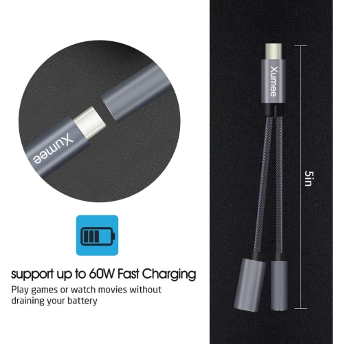 HLD 2-in-1 USB-C to 3.5mm Headphone Jack & Fast Charging Adapter for Pixel 7/7 Pro, Galaxy S22/S21/S20/S20+
