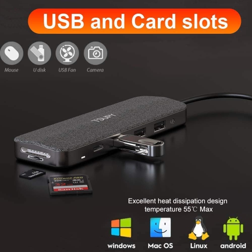 TSUPY USB C Hub 11 in 1 USB C to HDMI 4K Dual Display VGA Ethernet USB C PD100w / Data 3 USB Audio Jack SD Micro SD Card Rea