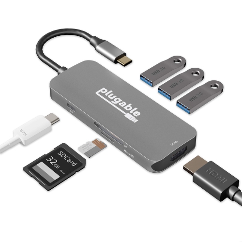 Plugable USB C Hub Multiport Adapter, 7-in-1 Hub Compatible with MacBook Pro, Windows, Chromebook, Dell XPS, Thunderbolt 3 a