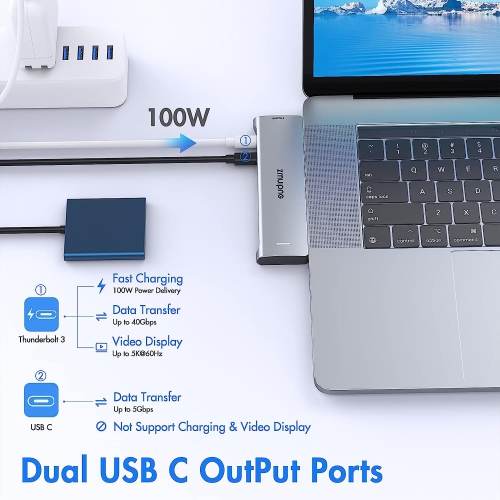 USB C Hub, MacBook Pro Adapter with 4K HDMI, Thunderbolt 3 100W Power Delivery Port, USB C 5Gbps Data Port,SD/TF Card Reader,2 USB 3.0 Ports for