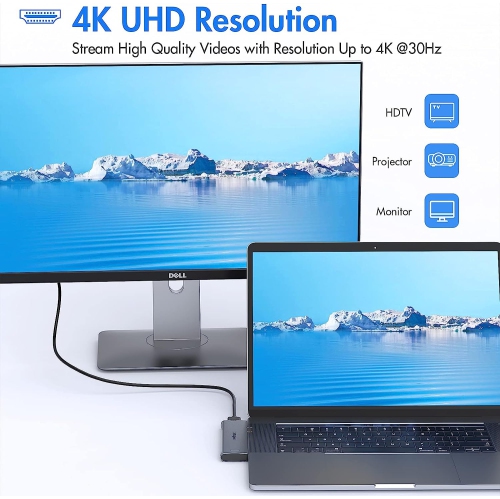 USB C Hub, MacBook Pro Adapter with 4K HDMI, Thunderbolt 3 100W Power Delivery Port, USB C 5Gbps Data Port,SD/TF Card Reader,2 USB 3.0 Ports for