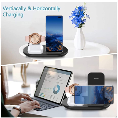 3 in 1 Wireless Charger, Wireless Charging Station, 10W Charging Stand Watch Charging Dock Pad for Samsung Galaxy Watch Acti