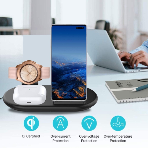 3 in 1 Wireless Charger, Wireless Charging Station, 10W Charging Stand Watch Charging Dock Pad for Samsung Galaxy Watch Acti