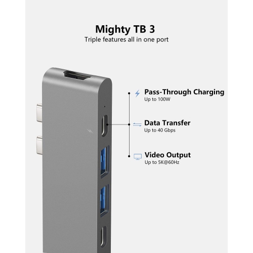 Mini-di – Adaptateur USB-C pour MacBook Air 2018, MacBook Pro 2018/2017/2016, concentrateur 50 Gb/s de type C avec HDMI 4K, Thunderbol