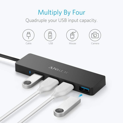 Anker 4-Port USB 3.0 Ultra Slim Data Hub for MacBook, Mac Pro/Mini, iMac, Surface Pro, XPS, Notebook PC, USB Flash Drives, M