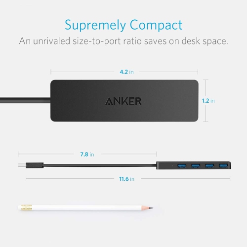 Anker 4-Port USB 3.0 Ultra Slim Data Hub for MacBook, Mac Pro/Mini, iMac, Surface Pro, XPS, Notebook PC, USB Flash Drives, M