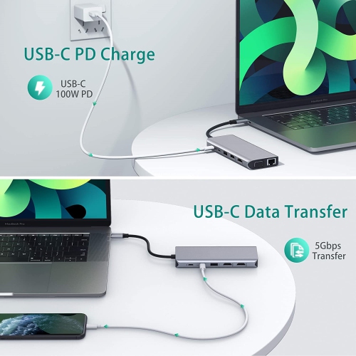 NAVOR 14-in-1 USB-C Hub & Docking Station with Dual 4K HDMI VGA Ethernet 4 USB 3.0 Ports USB 2.0 SD Card Reader for Thunderbolt 3 & USB-C Devices