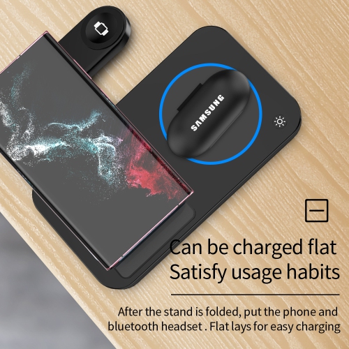 Chargeur sans fil 3-en-1 de 15&nbsp;W pour iPhone 17 à 11, Galaxy Z Fold/Flip 6, S24-S20, Galaxy Watch 6/5 Pro/4/Classic, Buds Pro/Live/Plus, AirPods