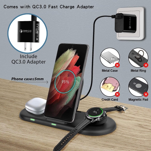 HLD 3-in-1 Fast Wireless Charging Stand Dock for Samsung Galaxy