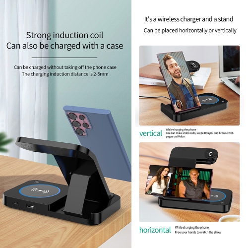 Chargeur sans fil pliable 3-en-1 de 15 W pour iPhone 17/16/15/11 Galaxy S25, S24-S20, Z Fold/Flip, Galaxy Watch 8/76/5 Pro/4/3/Active, Buds 2
