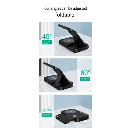 Chargeur sans fil pliable 3-en-1 de 15 W pour iPhone 17/16/15/11 Galaxy S25, S24-S20, Z Fold/Flip, Galaxy Watch 8/76/5 Pro/4/3/Active, Buds 2