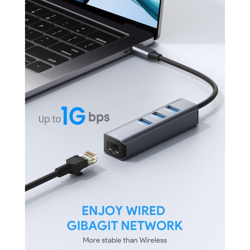 USB C to Ethernet Adapter, RJ45 to USB C/Type-C Gigabit Ethernet LAN Network Adapter, Compatible for MacBook Pro 2021/2020/2019, MacBook Air, Dell