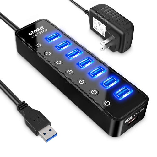 Atolla 7-Port USB 3.0 Hub with Smart Charging Port & Individual On/Off Switches
