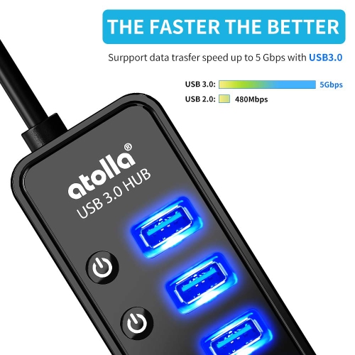Atolla 7-Port USB 3.0 Hub with Smart Charging Port & Individual On/Off Switches