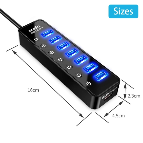 Atolla 7-Port USB 3.0 Hub with Smart Charging Port & Individual On/Off Switches