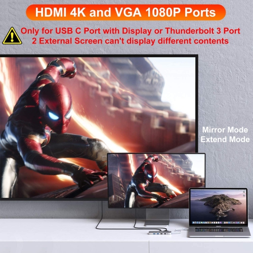 USB C Hub 11 in 1 USB C to HDMI 4K Dual Display VGA Ethernet USB C PD100w 4 USB Audio Jack SD Micro SD Card Reader USB C to USB C Adapter Docking