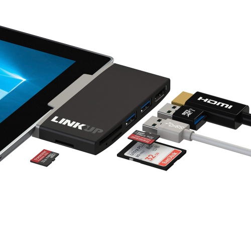 LINKUP - Microsoft Surface GO Compatible Docking Station HDMI USB C Dock | 6-in-1 SDXC Card Reader Hub | HDMI 4K 2xUSB-A 3.0