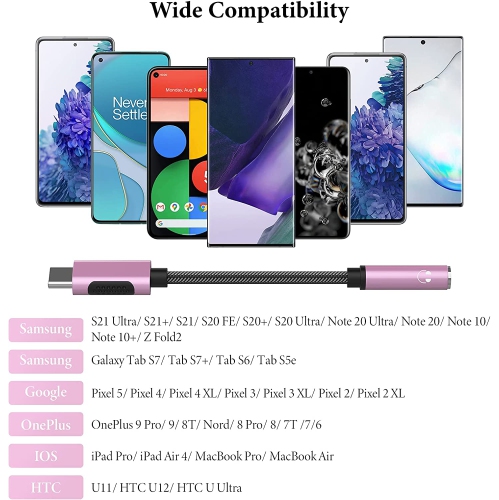 USB C to 3.5mm Adapter for Samsung S21 Ultra, USB C Headphone Jack Adapter USB C to Aux Audio Dongle Cable Cord for Galaxy S22 Ultra S21 S20 FE S20