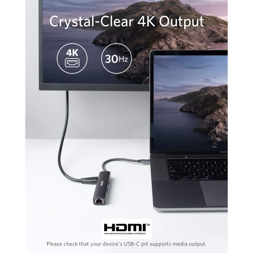 Anker USB C Hub Adapter, 5-in-1 USB C Adapter with 4K USB C to HDMI, Ethernet Port, 3 USB 3.0 Ports, for MacBook Pro, iPad P
