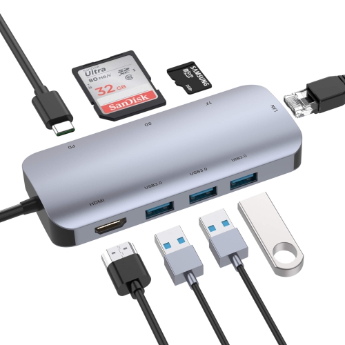 USB C Hub Adapter, Ablewe 8 in 1 USB C Adapter with 4K USB C to HDMI,SD/TF Card Reader and Ethernet,3 USB 3.0 Ports,87W Powe