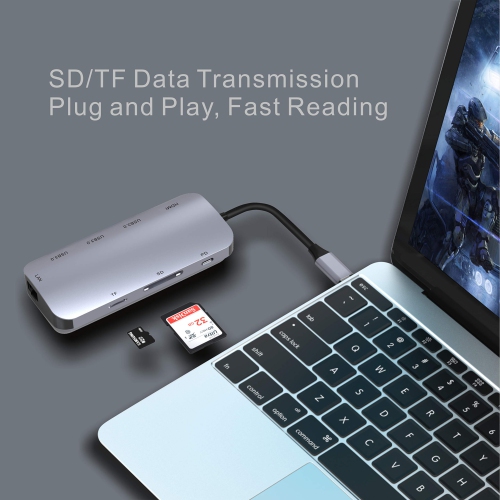 USB C Hub Adapter, Ablewe 8 in 1 USB C Adapter with 4K USB C to HDMI,SD/TF Card Reader and Ethernet,3 USB 3.0 Ports,87W Powe