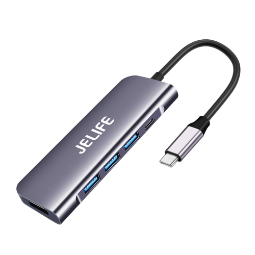 USB C Hub,JELIFE 5-in-1 Multiport Adapter,Docking Station with 4K@30Hz HDMI,USB-C PD Charge,3 USB 3.0 Port,Compatible with M