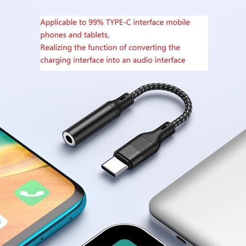 Adaptateur USB-C à prise audio de 3,5 mm tressé pour écouteurs, câble à clé auxiliaire durable pour Samsung, Google, OnePlus