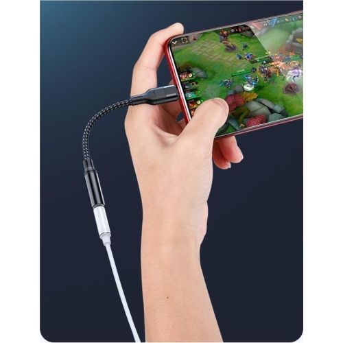 Adaptateur USB-C à prise audio de 3,5 mm tressé pour écouteurs, câble à clé auxiliaire durable pour Samsung, Google, OnePlus