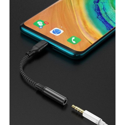 Adaptateur USB-C à prise audio de 3,5 mm tressé pour écouteurs, câble à clé auxiliaire durable pour Samsung, Google, OnePlus