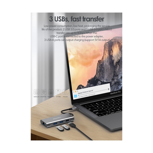 USB C Hub Adapter, Vilcome 8-in-1 USB C Adapter with 4K HDMI, 1Gbps Ethernet, 3 USB 3.0 Ports, 87W Power Delivery, SD/TF Card Reader for MacBook