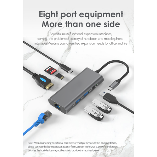 USB C Hub Adapter, Vilcome 8-in-1 USB C Adapter with 4K HDMI, 1Gbps Ethernet, 3 USB 3.0 Ports, 87W Power Delivery, SD/TF Card Reader for MacBook