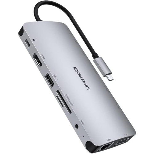 Station d'accueil USB-C, concentrateur USB-C 13-en-1 UPGROW avec 4K ports HDMI, VGA, USB 3,0 et 2,0, USB-C/F, chargeur PD, SD/TF, RJ45, Auxiliaire,