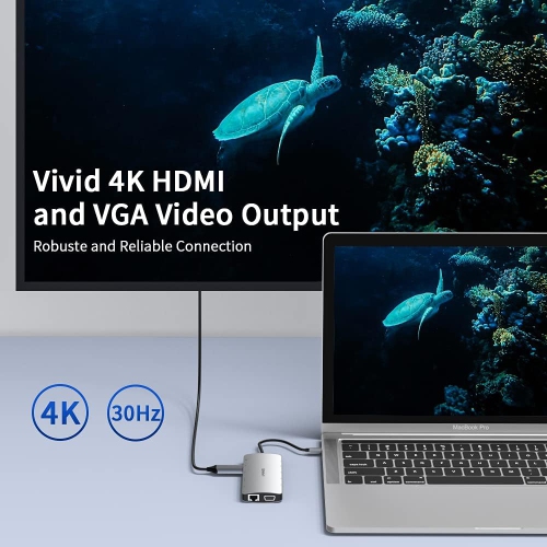 Station d'accueil USB-C, concentrateur USB-C 13-en-1 UPGROW avec 4K ports HDMI, VGA, USB 3,0 et 2,0, USB-C/F, chargeur PD, SD/TF, RJ45, Auxiliaire,
