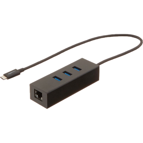 AmazonBasics USB 3.1 Type-C to 3 Port USB Hub with Ethernet Adapter - Black