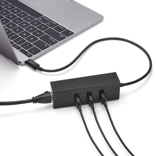 AmazonBasics USB 3.1 Type-C to 3 Port USB Hub with Ethernet Adapter - Black