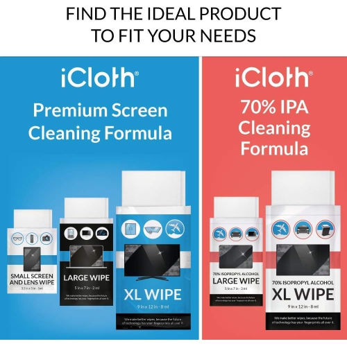 ICloth – très grand moniteur et nettoyant d’écran pour téléviseur, lingettes humides emballées individuellement de qualité professionnelle, 1 chiffon