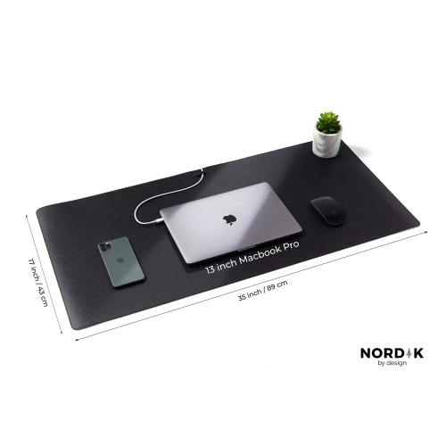 Nordik Leather Desk Mat Cable Organizer Premium Extended Mouse Mat for Home Office Accessories -