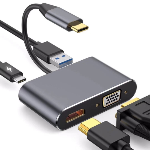 USB C to VGA HDMI Adapter, Thunderbolt 3/4 USB 3.0 Type C to 4K HDMI VGA USB 3.0 USB C PD Charging Multiport Hub Ad