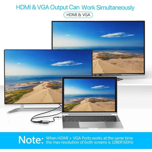 USB C to VGA HDMI Adapter, Thunderbolt 3/4 USB 3.0 Type C to 4K HDMI VGA USB 3.0 USB C PD Charging Multiport Hub Ad