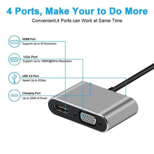 USB C to VGA HDMI Adapter, Thunderbolt 3/4 USB 3.0 Type C to 4K HDMI VGA USB 3.0 USB C PD Charging Multiport Hub Ad